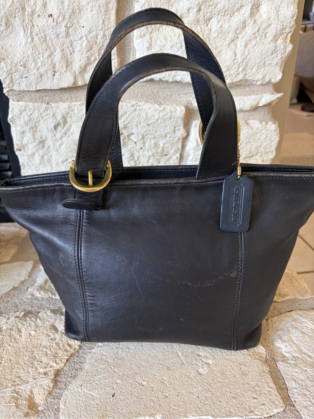 Vintage Coach 4133 Waverly Soho Navy /Black Leather Satchel with Brass Hardware